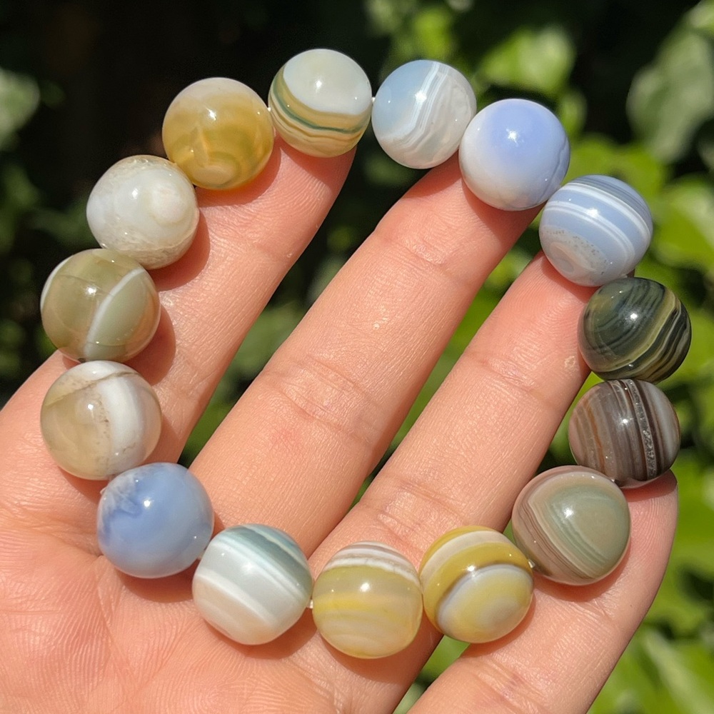 13.5mm stretchable multicolor banded‎ Botswana agate bracelet